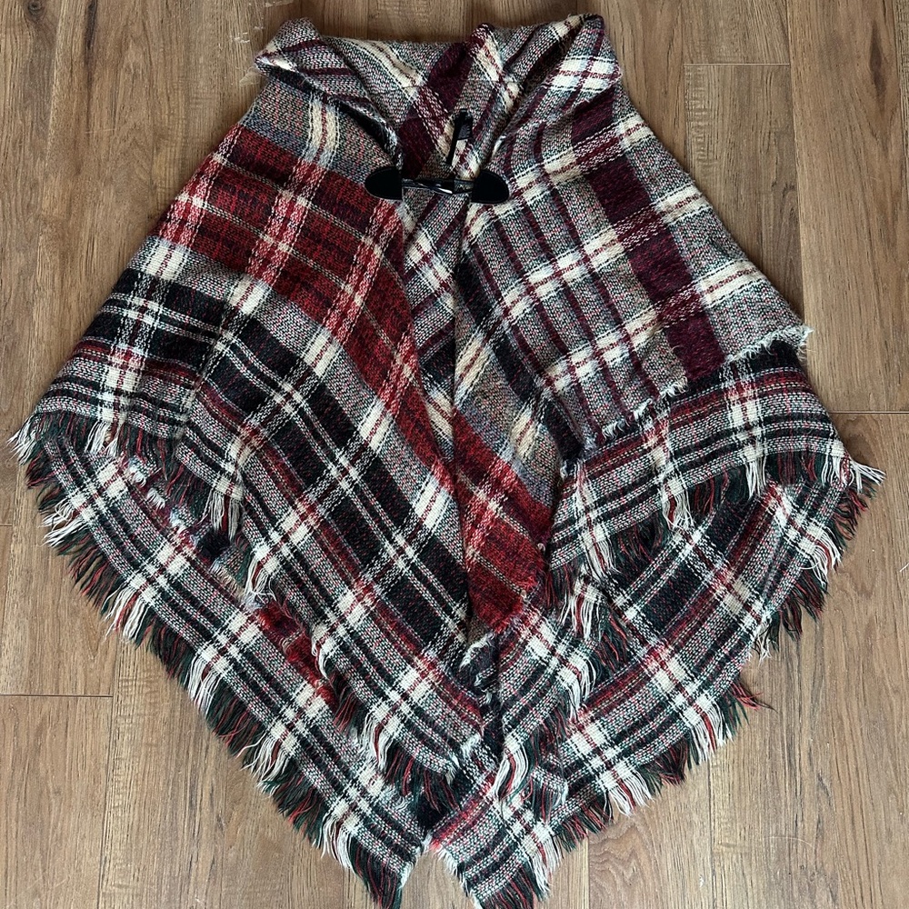 Plaid Poncho with Toggle Closure